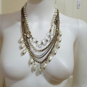 Silpada brass, crystal and pearl multi strand necklace
